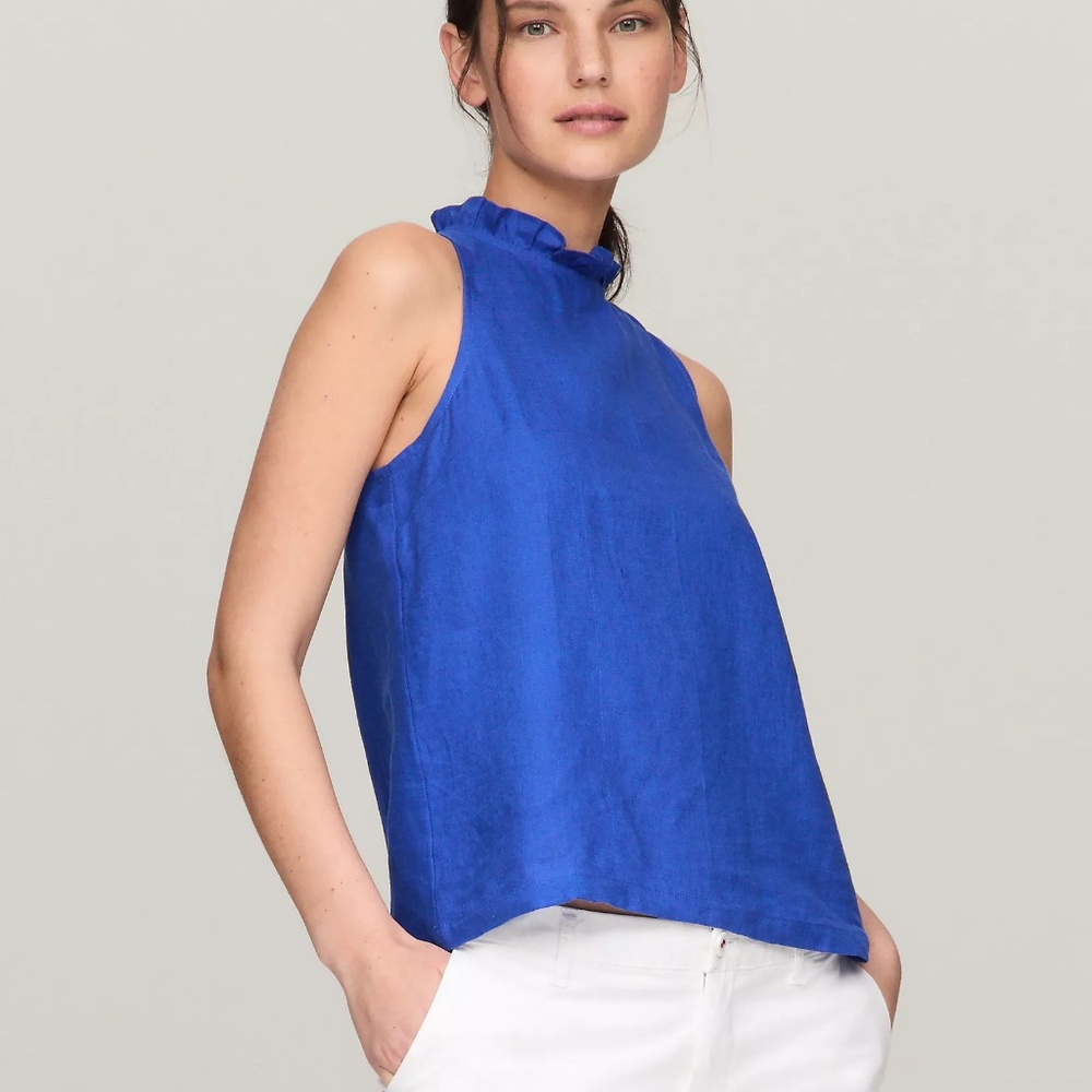 Relaxed Fit Sleeveless Ruffle Linen Top by Tommy Hilfiger